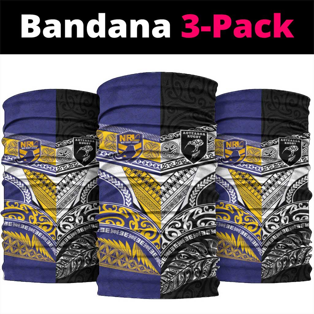Rugby Niue and Aotearoa Neck Gaiter Hiapo with Maori Moko Tribal Heritage Tattoos - Polynesian Pride