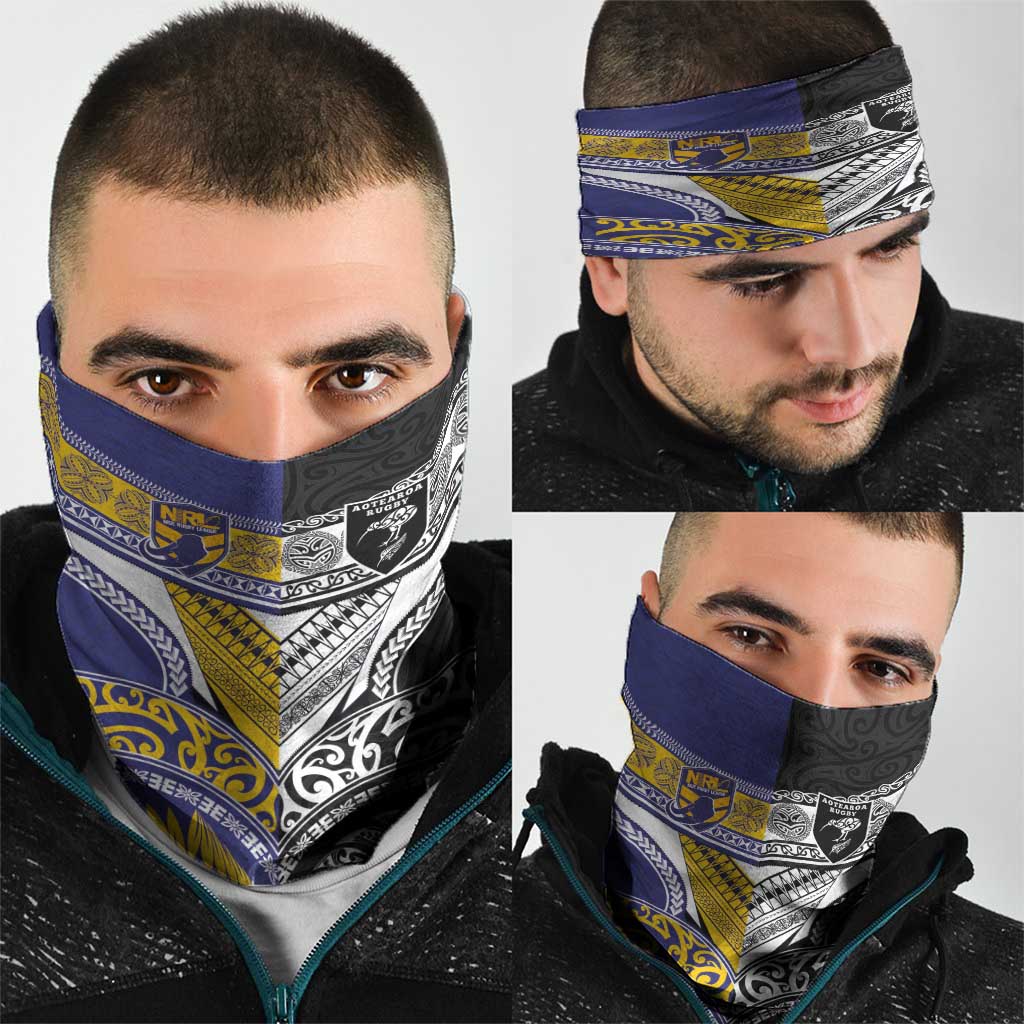 Rugby Niue and Aotearoa Neck Gaiter Hiapo with Maori Moko Tribal Heritage Tattoos - Polynesian Pride
