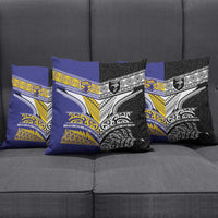Rugby Niue and Aotearoa Pillow Cover Hiapo with Maori Moko Tribal Heritage Tattoos - Polynesian Pride