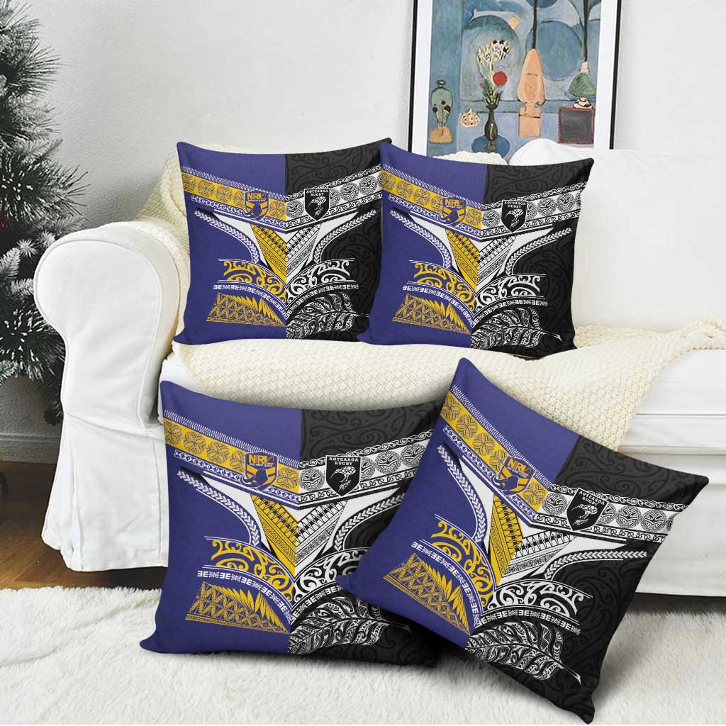 Rugby Niue and Aotearoa Pillow Cover Hiapo with Maori Moko Tribal Heritage Tattoos - Polynesian Pride