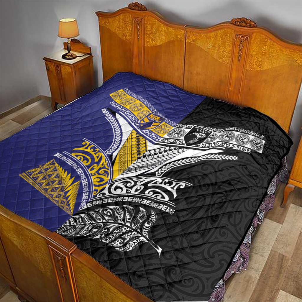 Rugby Niue and Aotearoa Quilt Hiapo with Maori Moko Tribal Heritage Tattoos - Polynesian Pride