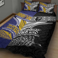 Rugby Niue and Aotearoa Quilt Bed Set Hiapo with Maori Moko Tribal Heritage Tattoos - Polynesian Pride