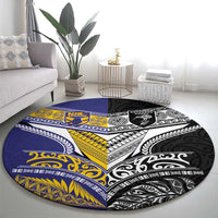Rugby Niue and Aotearoa Round Carpet Hiapo with Maori Moko Tribal Heritage Tattoos - Polynesian Pride