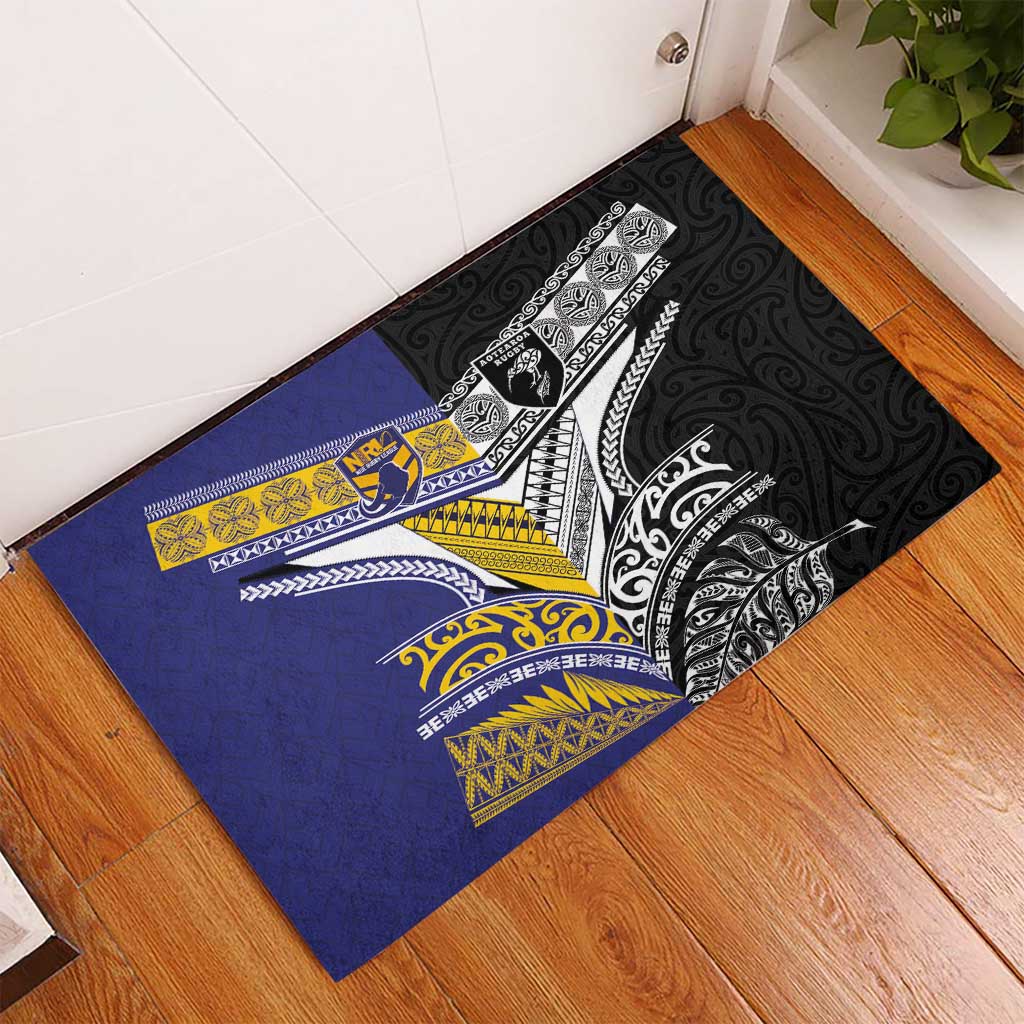 Rugby Niue and Aotearoa Rubber Doormat Hiapo with Maori Moko Tribal Heritage Tattoos - Polynesian Pride
