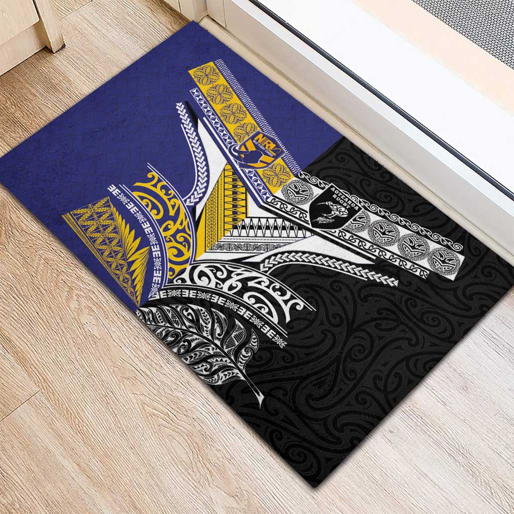 Rugby Niue and Aotearoa Rubber Doormat Hiapo with Maori Moko Tribal Heritage Tattoos - Polynesian Pride