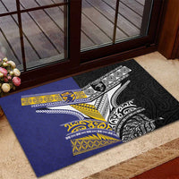Rugby Niue and Aotearoa Rubber Doormat Hiapo with Maori Moko Tribal Heritage Tattoos - Polynesian Pride