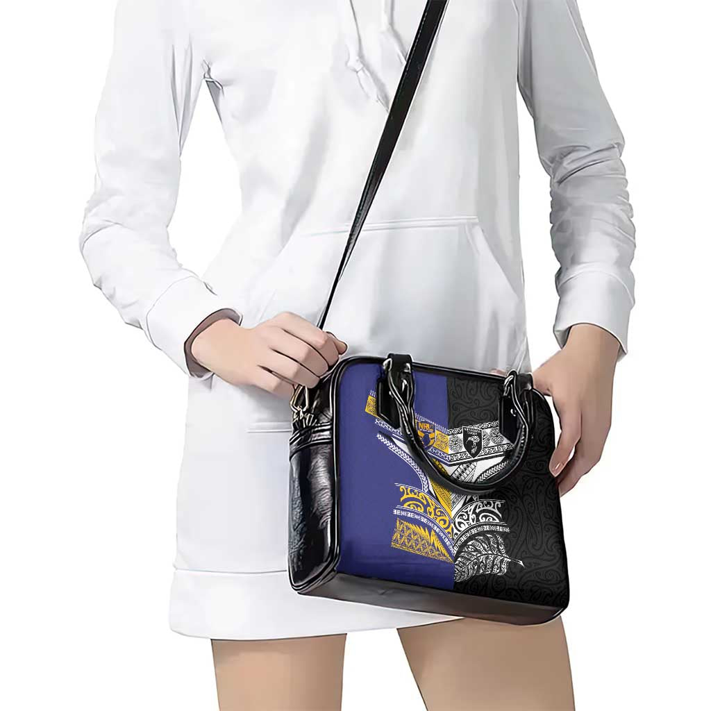 Rugby Niue and Aotearoa Shoulder Handbag Hiapo with Maori Moko Tribal Heritage Tattoos - Polynesian Pride