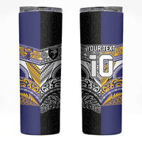 Custom Rugby Niue and Aotearoa Skinny Tumbler Hiapo with Maori Moko Tribal Heritage Tattoos - Polynesian Pride