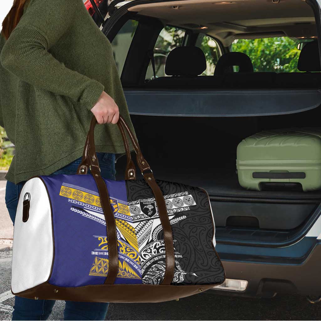 Rugby Niue and Aotearoa Travel Bag Hiapo with Maori Moko Tribal Heritage Tattoos - Polynesian Pride