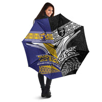 Rugby Niue and Aotearoa Umbrella Hiapo with Maori Moko Tribal Heritage Tattoos - Polynesian Pride