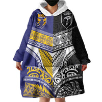 Custom Rugby Niue and Aotearoa Wearable Blanket Hoodie Hiapo with Maori Moko Tribal Heritage Tattoos - Polynesian Pride