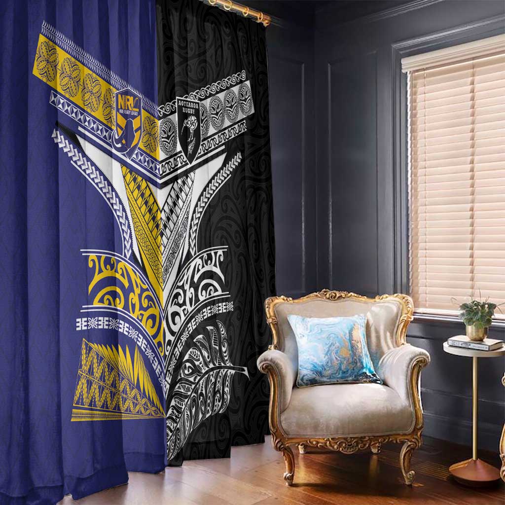 Rugby Niue and Aotearoa Window Curtain Hiapo with Maori Moko Tribal Heritage Tattoos - Polynesian Pride