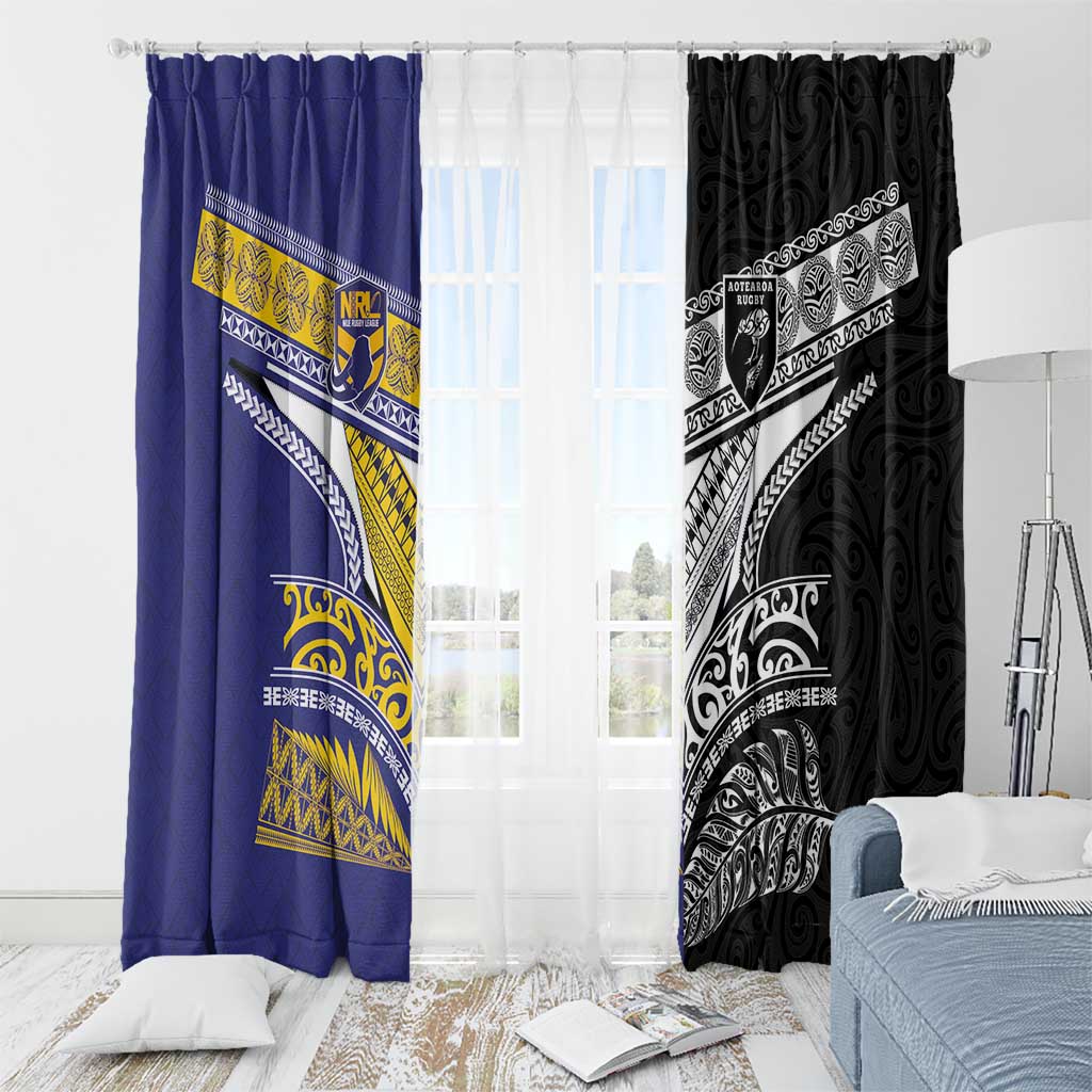 Rugby Niue and Aotearoa Window Curtain Hiapo with Maori Moko Tribal Heritage Tattoos - Polynesian Pride