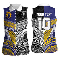 Custom Rugby Niue and Aotearoa Women Sleeveless Polo Shirt Hiapo with Maori Moko Tribal Heritage Tattoos - Polynesian Pride