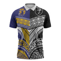 Custom Rugby Niue and Aotearoa Zipper Polo Shirt Hiapo with Maori Moko Tribal Heritage Tattoos - Polynesian Pride