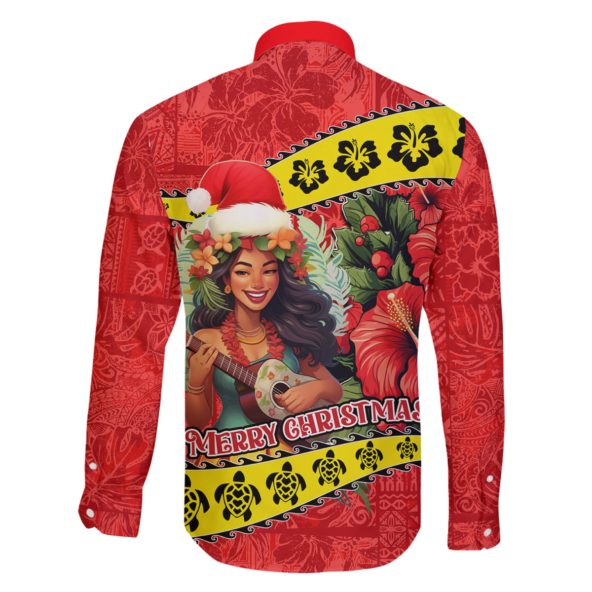 Hawaii Christmas Family Matching Mermaid Dress and Hawaiian Shirt Hula Girl Hibiscus With Hawaiian Style Tribal Fabric Patchwork LT03 - Polynesian Pride