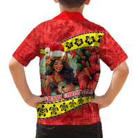 Hawaii Christmas Family Matching Off Shoulder Short Dress and Hawaiian Shirt Hula Girl Hibiscus With Hawaiian Style Tribal Fabric Patchwork LT03 - Polynesian Pride
