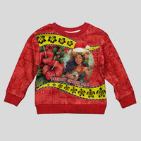 Hawaii Christmas Kid Ugly Christmas Sweater Hula Girl Hibiscus With Hawaiian Style Tribal Fabric Patchwork LT03 Kid Red - Polynesian Pride