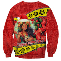 Hawaii Christmas Sweatshirt Hula Girl Hibiscus With Hawaiian Style Tribal Fabric Patchwork LT03 - Polynesian Pride