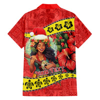 Personalised Hawaii Christmas Family Matching Off Shoulder Maxi Dress and Hawaiian Shirt Hula Girl Hibiscus With Hawaiian Style Tribal Fabric Patchwork LT03 - Polynesian Pride