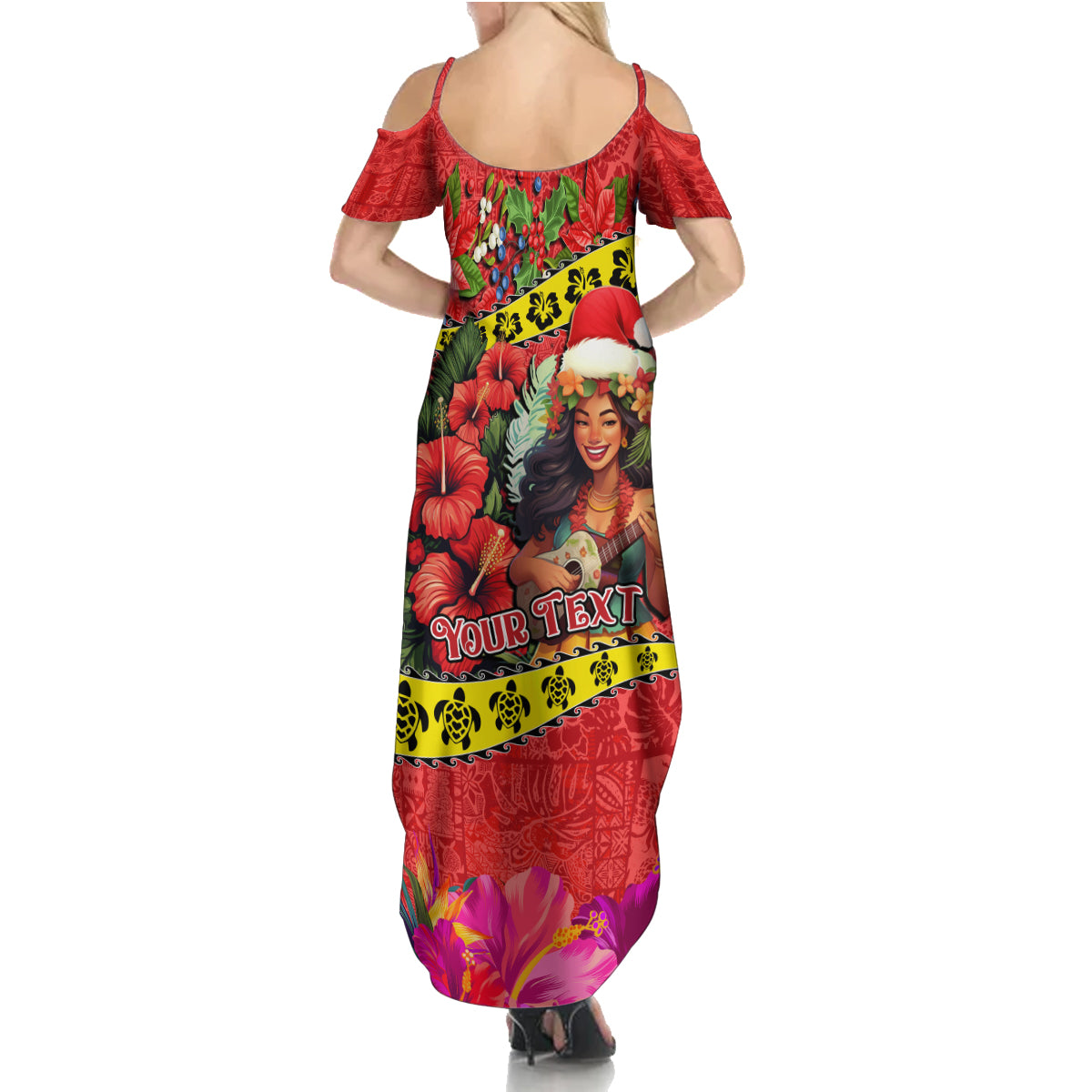 Personalised Hawaii Christmas Family Matching Summer Maxi Dress and Hawaiian Shirt Hula Girl Hibiscus With Hawaiian Style Tribal Fabric Patchwork LT03 - Polynesian Pride