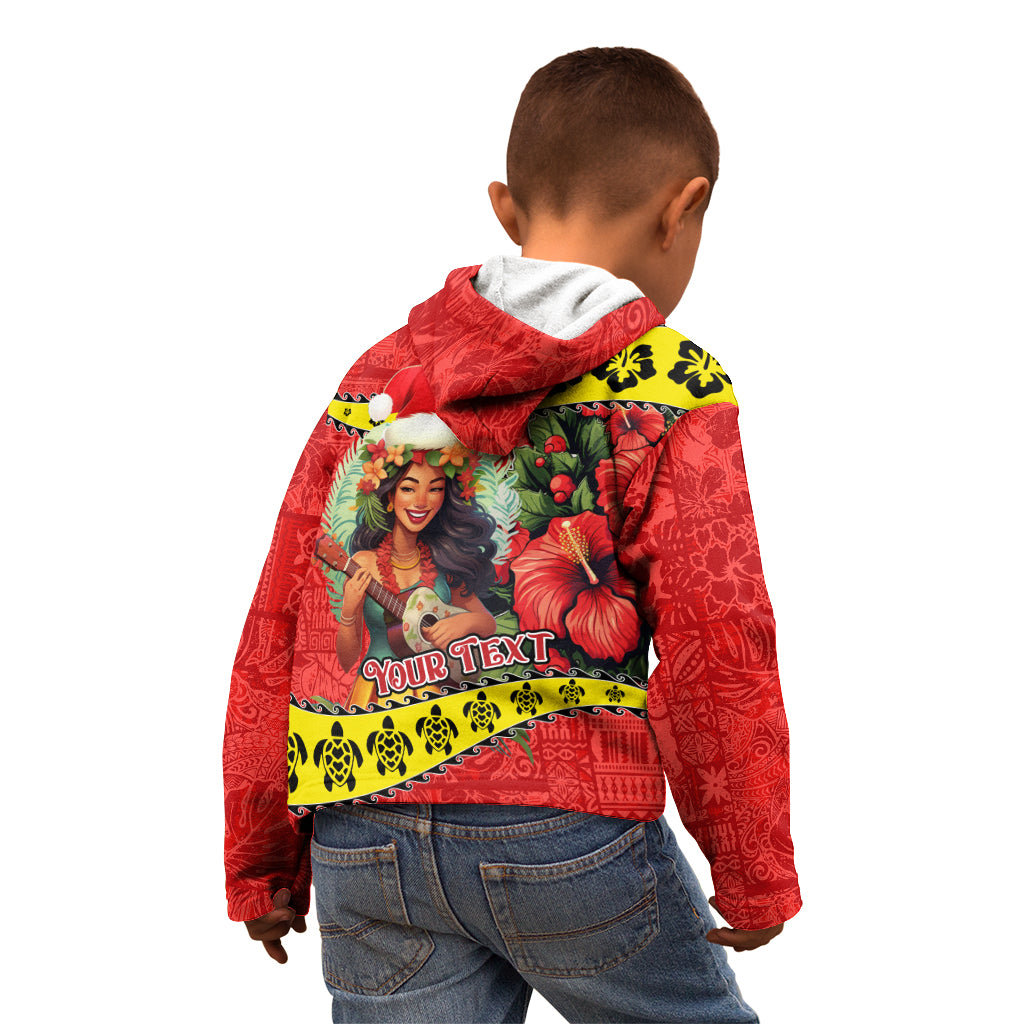 Personalised Hawaii Christmas Kid Hoodie Hula Girl Hibiscus With Hawaiian Style Tribal Fabric Patchwork LT03 - Polynesian Pride