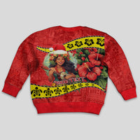 Personalised Hawaii Christmas Kid Ugly Christmas Sweater Hula Girl Hibiscus With Hawaiian Style Tribal Fabric Patchwork LT03 - Polynesian Pride