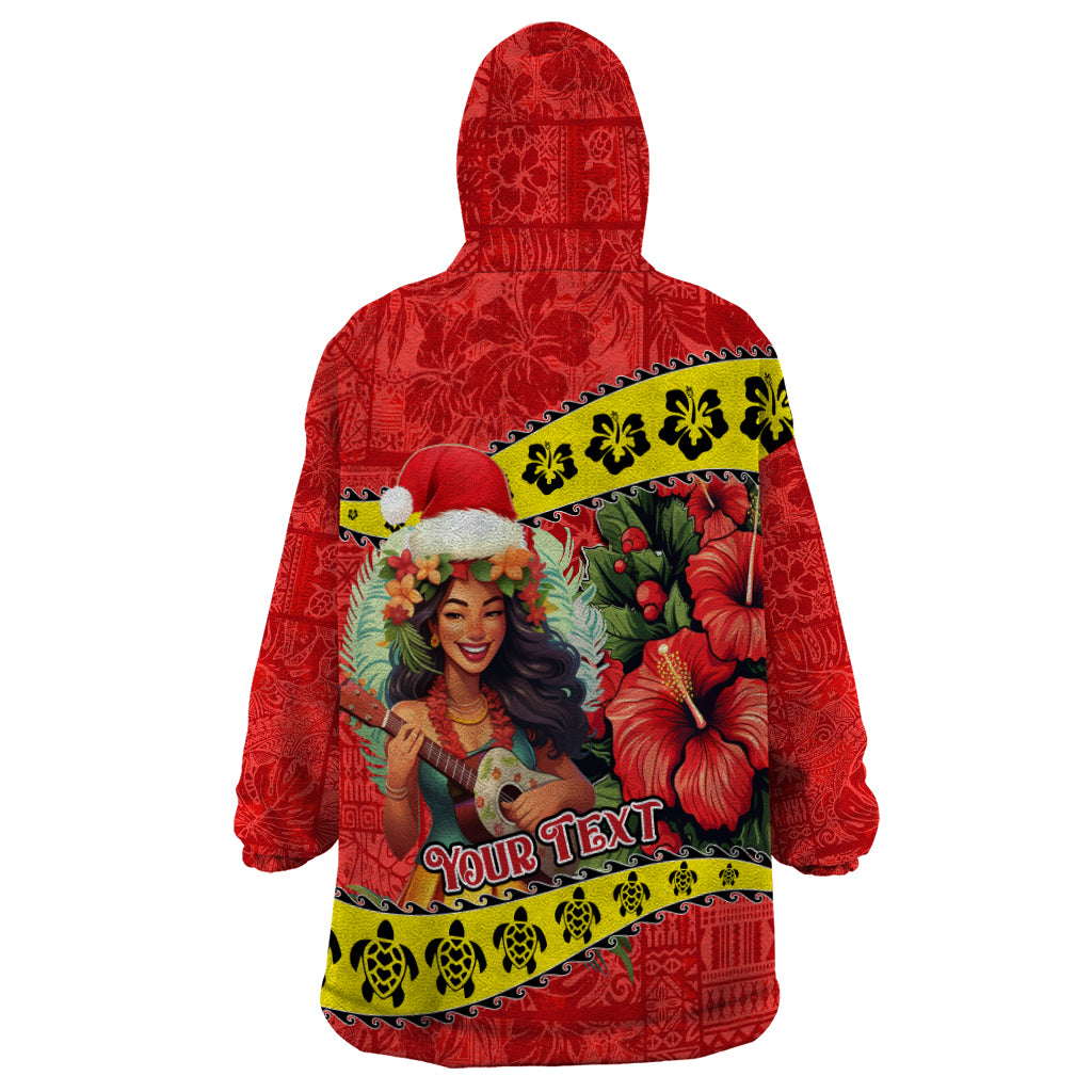 Personalised Hawaii Christmas Wearable Blanket Hoodie Hula Girl Hibiscus With Hawaiian Style Tribal Fabric Patchwork LT03 - Polynesian Pride