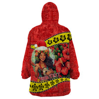 Personalised Hawaii Christmas Wearable Blanket Hoodie Hula Girl Hibiscus With Hawaiian Style Tribal Fabric Patchwork LT03 - Polynesian Pride