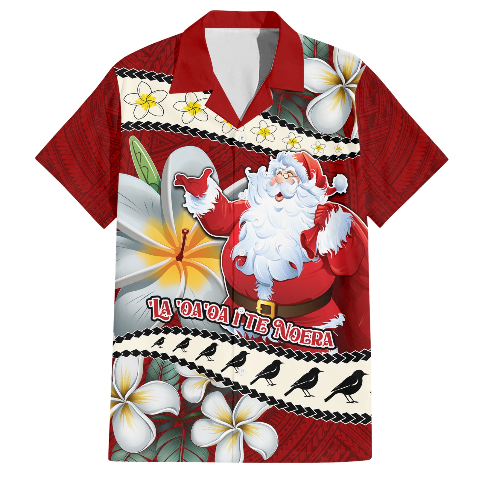 Tahiti Christmas Hawaiian Shirt Tiare Flowers and Pomarea Nigra with Polynesian Pattern LT03 Red - Polynesian Pride