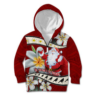 Tahiti Christmas Kid Hoodie Tiare Flowers and Pomarea Nigra with Polynesian Pattern LT03 Zip Hoodie Red - Polynesian Pride