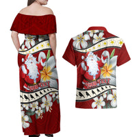 Personalised Tahiti Christmas Couples Matching Off Shoulder Maxi Dress and Hawaiian Shirt Tiare Flowers and Pomarea Nigra with Polynesian Pattern LT03 - Polynesian Pride