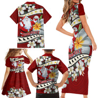 Personalised Tahiti Christmas Family Matching Short Sleeve Bodycon Dress and Hawaiian Shirt Tiare Flowers and Pomarea Nigra with Polynesian Pattern LT03 - Polynesian Pride