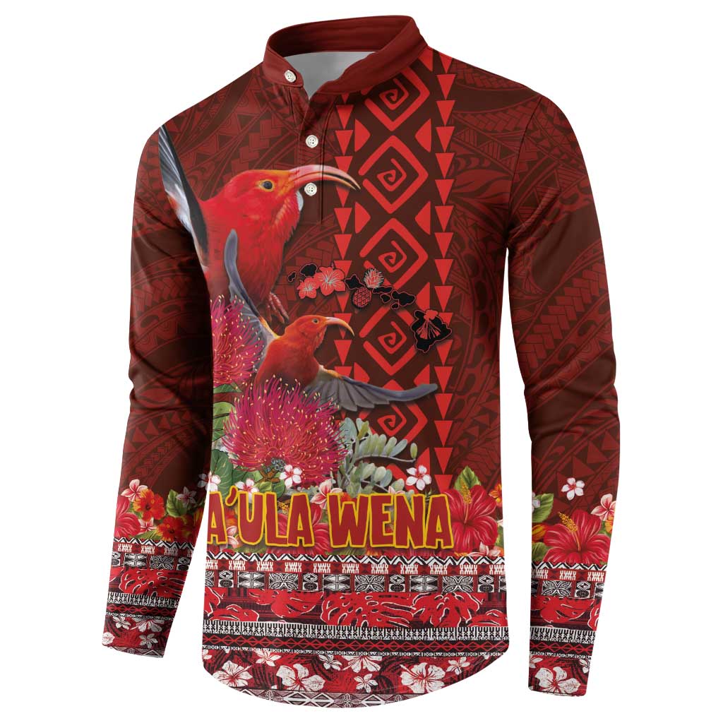 Hawaii KaʻUla Wena ʻIʻiwi Button Sweatshirt With Tropical Plants and 'Ohi'a lehua Kakau Art Tattoo