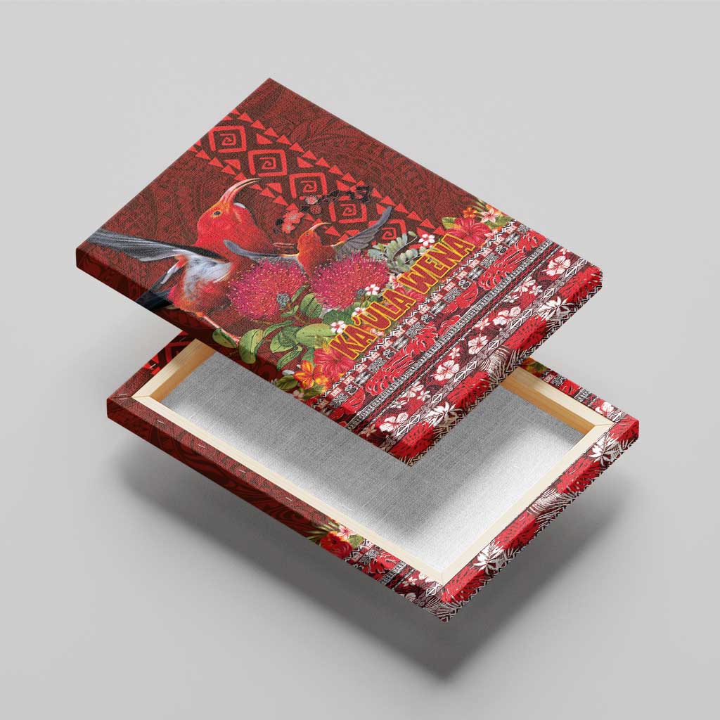 Hawaii KaʻUla Wena ʻIʻiwi Canvas Wall Art With Tropical Plants and 'Ohi'a lehua Kakau Art Tattoo