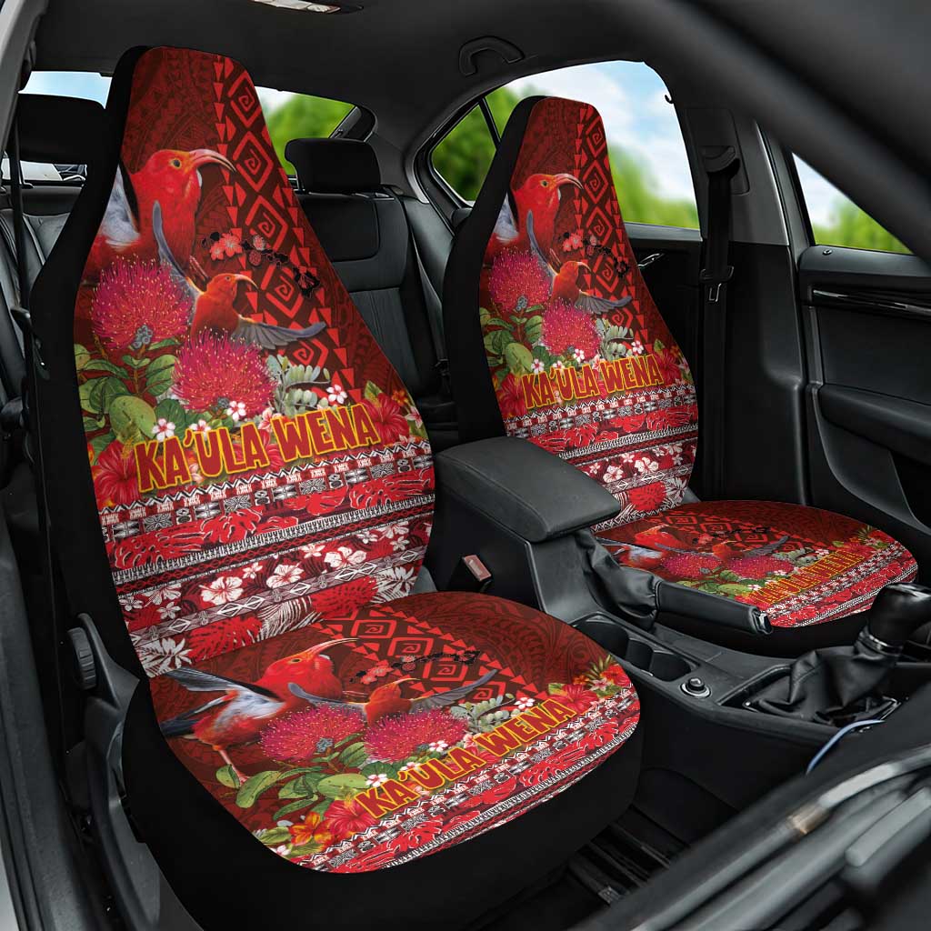 Hawaii KaʻUla Wena ʻIʻiwi Car Seat Cover With Tropical Plants and 'Ohi'a lehua Kakau Art Tattoo