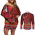 Hawaii KaʻUla Wena ʻIʻiwi Couples Matching Off Shoulder Short Dress and Long Sleeve Button Shirt With Tropical Plants and 'Ohi'a lehua Kakau Art Tattoo