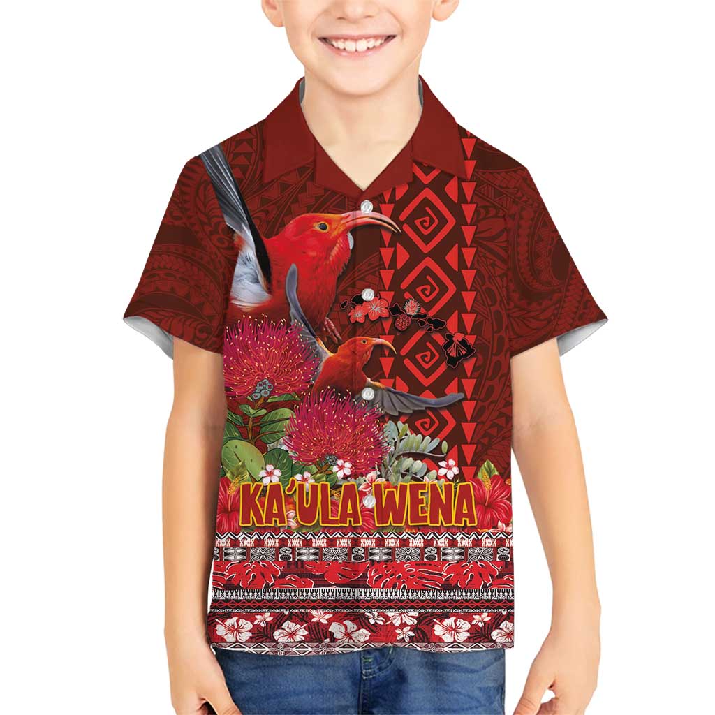 Hawaii KaʻUla Wena ʻIʻiwi Family Matching Long Sleeve Bodycon Dress and Hawaiian Shirt With Tropical Plants and 'Ohi'a lehua Kakau Art Tattoo