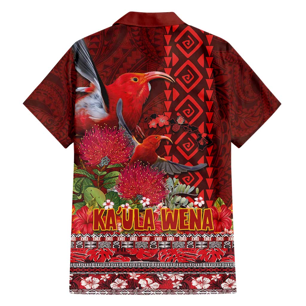 Hawaii KaʻUla Wena ʻIʻiwi Family Matching Off Shoulder Short Dress and Hawaiian Shirt With Tropical Plants and 'Ohi'a lehua Kakau Art Tattoo