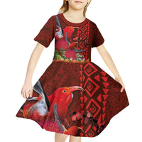 Hawaii KaUla Wena Iiwi Kid Short Sleeve Dress With Tropical Plants and 'Ohi'a lehua Kakau Art Tattoo LT03 - Polynesian Pride