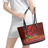 Hawaii KaUla Wena Iiwi Leather Tote Bag With Tropical Plants and 'Ohi'a lehua Kakau Art Tattoo LT03 - Polynesian Pride
