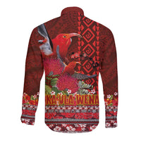 Hawaii KaʻUla Wena ʻIʻiwi Long Sleeve Button Shirt With Tropical Plants and 'Ohi'a lehua Kakau Art Tattoo