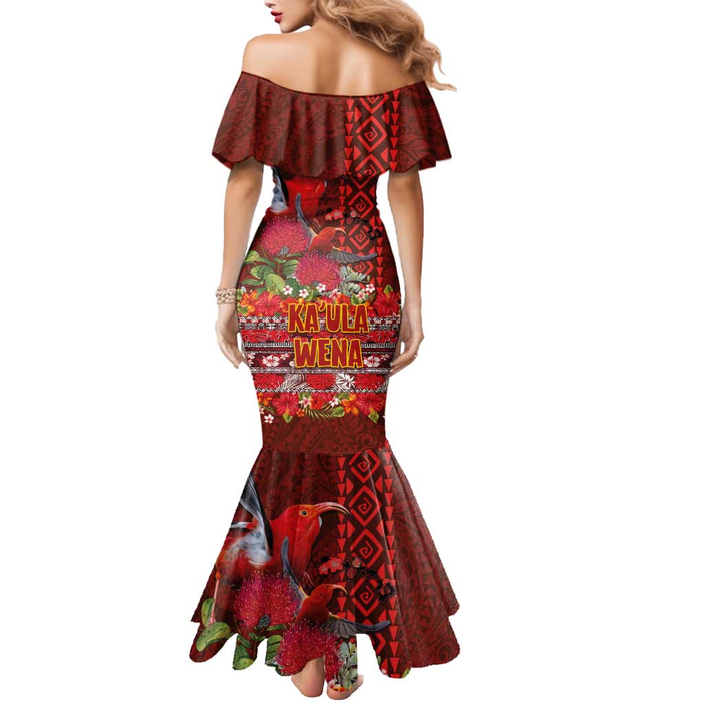 Hawaii KaUla Wena Iiwi Mermaid Dress With Tropical Plants and 'Ohi'a lehua Kakau Art Tattoo LT03 - Polynesian Pride