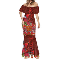 Hawaii KaUla Wena Iiwi Mermaid Dress With Tropical Plants and 'Ohi'a lehua Kakau Art Tattoo LT03 - Polynesian Pride
