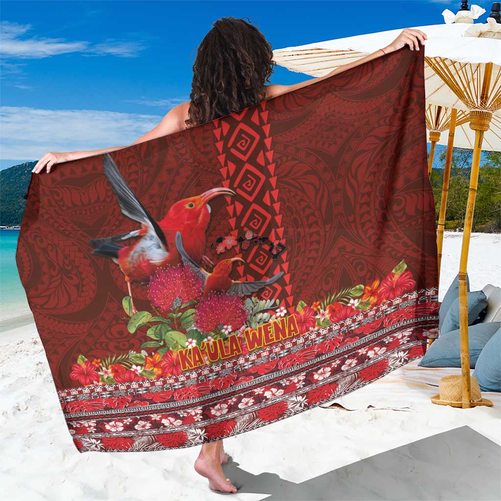 Hawaii KaʻUla Wena ʻIʻiwi Sarong With Tropical Plants and 'Ohi'a lehua Kakau Art Tattoo