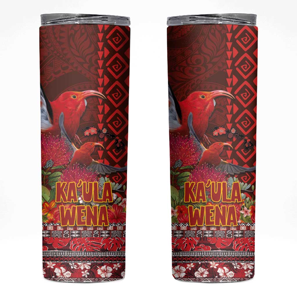 Hawaii KaʻUla Wena ʻIʻiwi Skinny Tumbler With Tropical Plants and 'Ohi'a lehua Kakau Art Tattoo