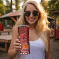 Hawaii KaUla Wena Iiwi Skinny Tumbler With Tropical Plants and 'Ohi'a lehua Kakau Art Tattoo LT03 - Polynesian Pride