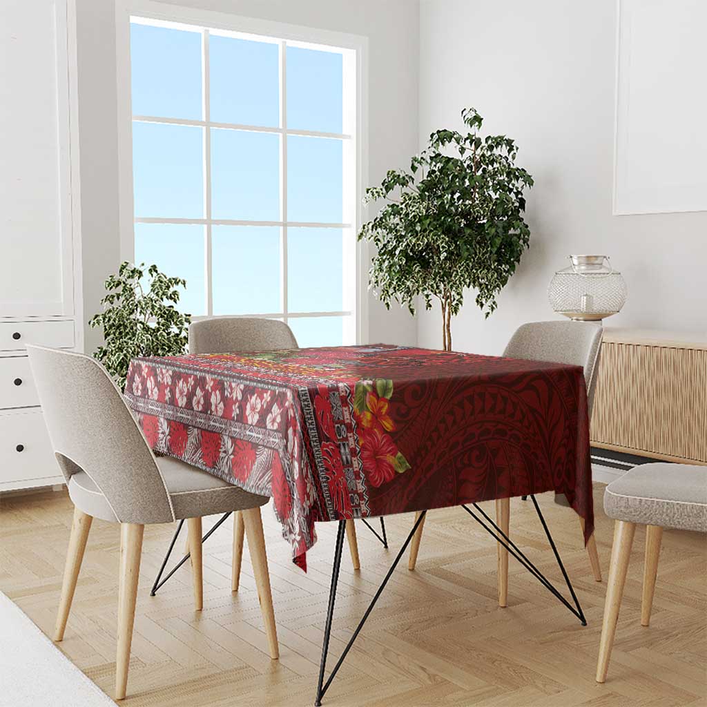 Hawaii KaʻUla Wena ʻIʻiwi Tablecloth With Tropical Plants and 'Ohi'a lehua Kakau Art Tattoo