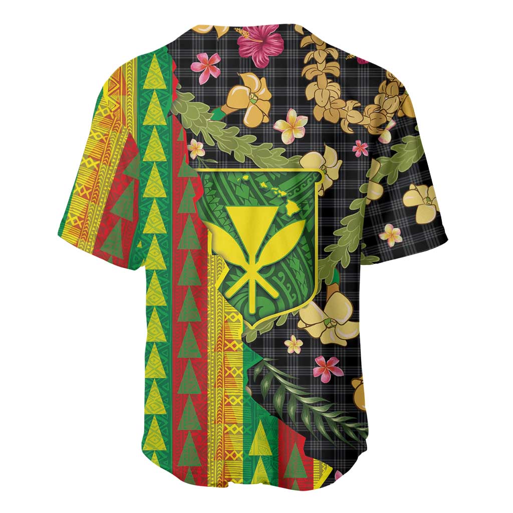 Hawaiian Tropical Plants Lei Baseball Jersey Kanaka Maoli Tribal with Palaka Motifs - Polynesian Pride