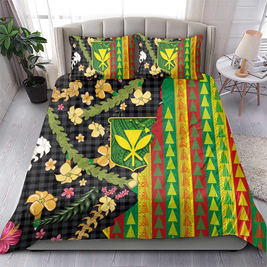 Hawaiian Tropical Plants Lei Bedding Set Kanaka Maoli Tribal with Palaka Motifs LT03 - Polynesian Pride
